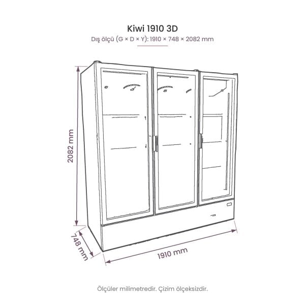Kiwi 1910 3D Üç Kapılı Şişe Soğutucu Dolap teknik çizim