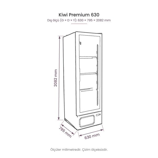 Kiwi Premium 630 Tek Kapılı Şişe Soğutucu Dolap teknik çizim