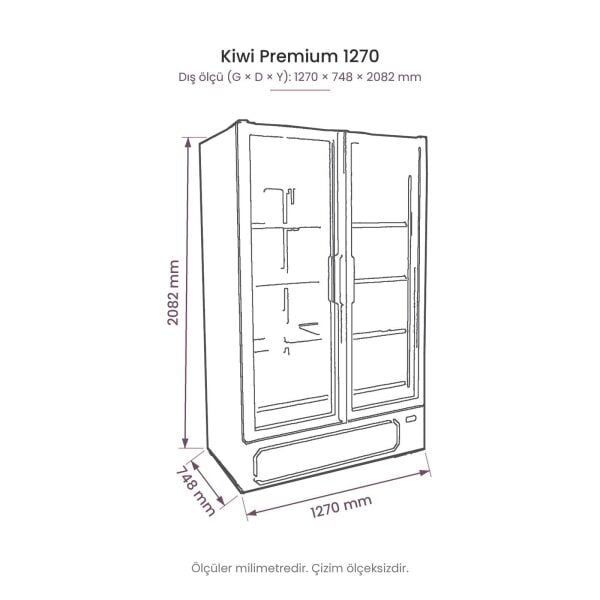 Kiwi Premium 1270 İki Kapılı Şişe Soğutucu Dolap teknik çizim