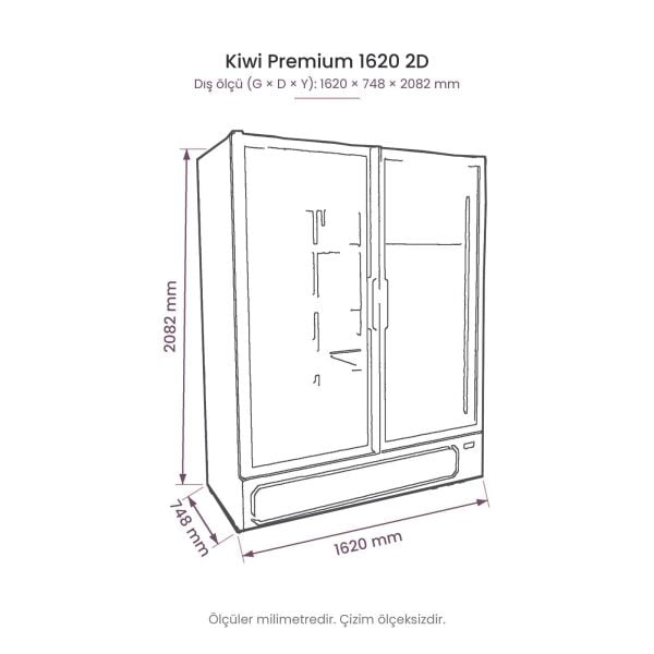 Kiwi Premium 1620 2D İki Kapılı Şişe Soğutucu Dolap teknik çizim