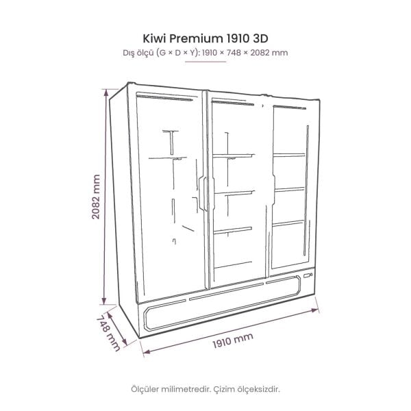 Kiwi Premium 1910 3D Üç Kapılı Şişe Soğutucu Dolap teknik çizim