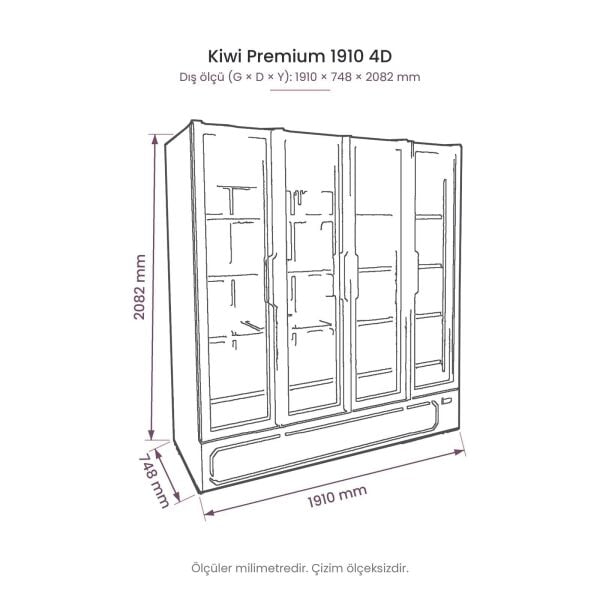 Kiwi Premium 1910 4D Dört Kapılı Şişe Soğutucu Dolap teknik çizim