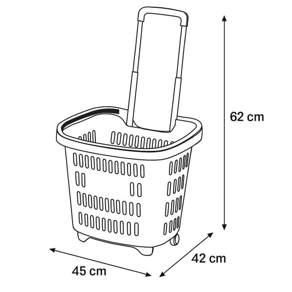 (3'lü Paket) Plastik Tekerlekli El Sepeti 45 Litre