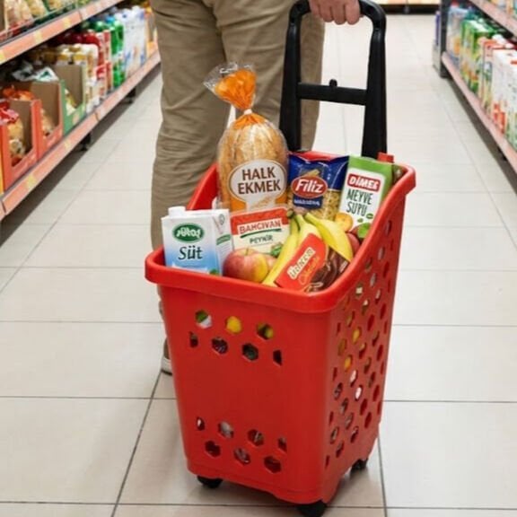 Plastik Tekerlekli El Sepeti 45 Litre (3'lü Paket)