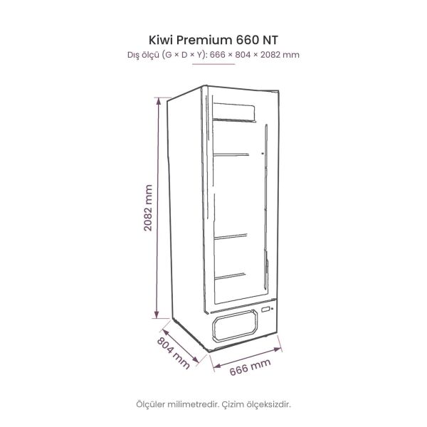 Kiwi Premium 660 NT Tek Kapılı Cam Kapılı Negatif Dikey Dolap teknik çizim