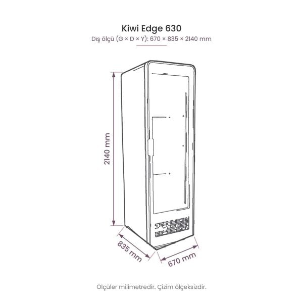Kiwi Edge 630 Tek Kapılı Şişe Soğutucu Dolap teknik çizim