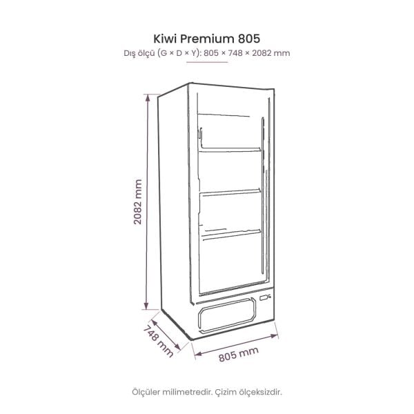 Kiwi Premium 805 Tek Kapılı Şişe Soğutucu Dolap teknik çizim