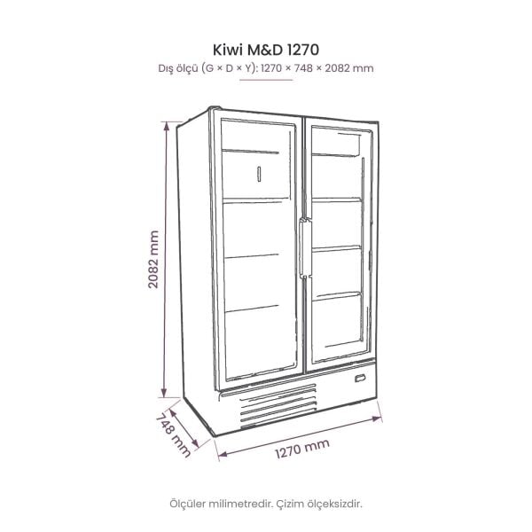 Kiwi M&D 1270 İki Kapılı Cam Kapılı Dikey Soğutucu Dolap teknik çizim