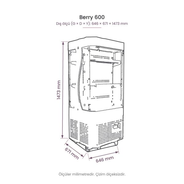 Berry 600 Double Open Front Soğutucu Teşhir Dolabı teknik çizim