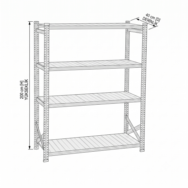 4 Katlı Galvaniz Rack Ünite 2000x400 mm
