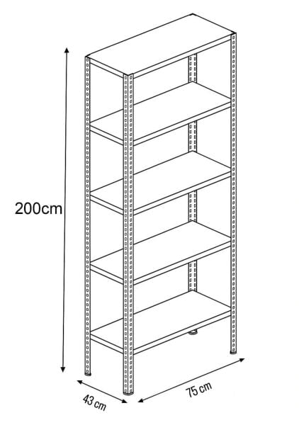 Depo Rafı Cıvatalı Çelik Raf Sistemi 5 Katlı 43x75x200 cm