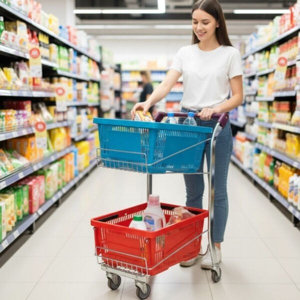 Double Metal Basket Stand with Wheels