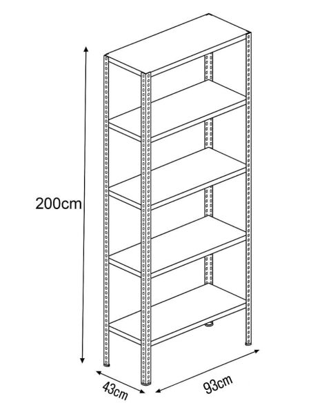 Depo Rafı Cıvatalı Çelik Raf Sistemi 5 Katlı 43x93x200 cm