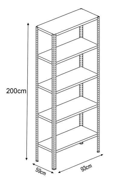 Depo Rafı Cıvatalı Çelik Raf Sistemi 5 Katlı 59x93x200 cm